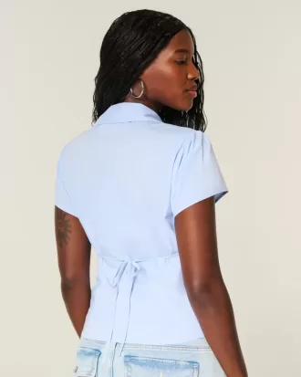 Short-Sleeve Stretch Poplin Button-Through Shirt