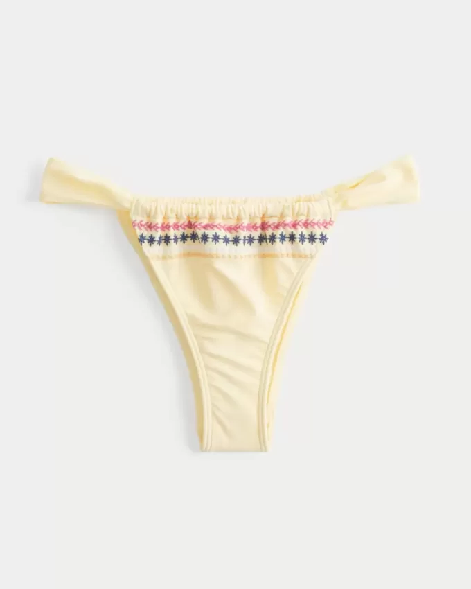 Side Strap Embroidered High-Leg Cheekiest Bikini Bottom