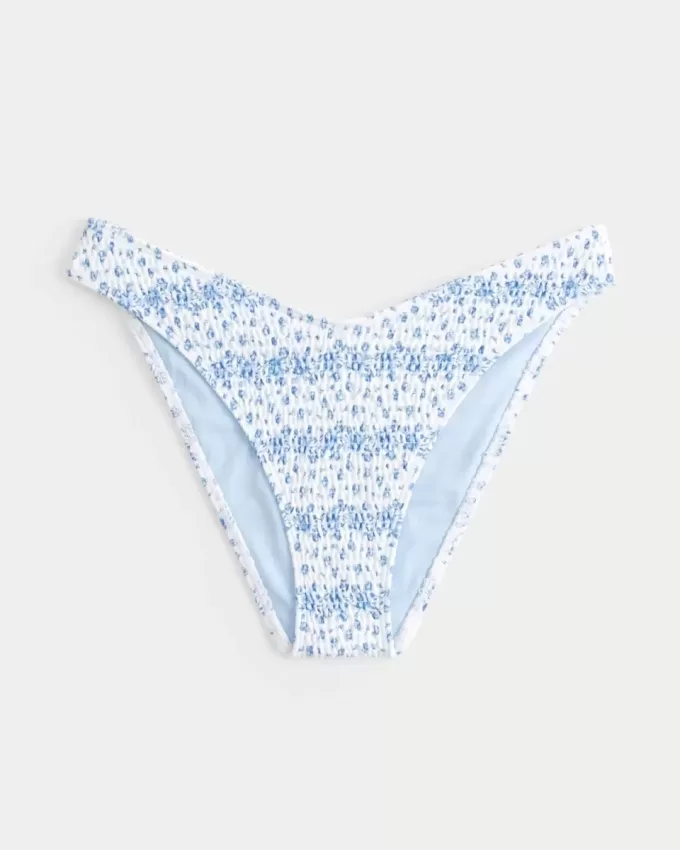 Smocked High-Leg Cheeky Bikini Bottom