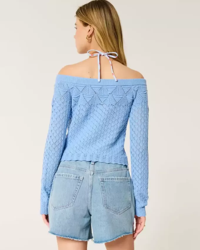Stitchy Crochet-Style Off-the-Shoulder Sweater