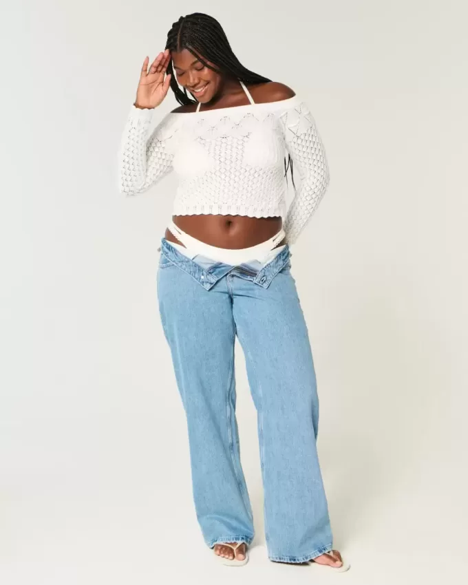 Stitchy Crochet-Style Off-the-Shoulder Sweater