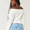 Stitchy Crochet-Style Off-the-Shoulder Sweater