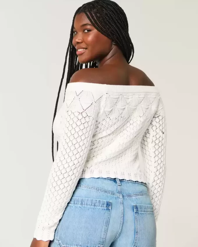 Stitchy Crochet-Style Off-the-Shoulder Sweater