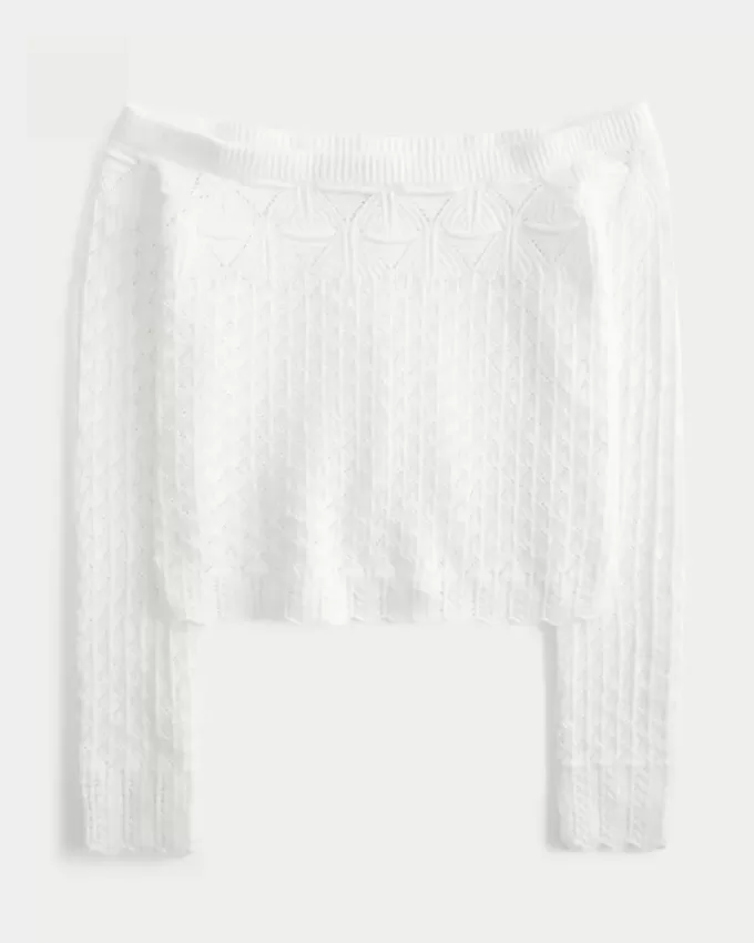 Stitchy Crochet-Style Off-the-Shoulder Sweater