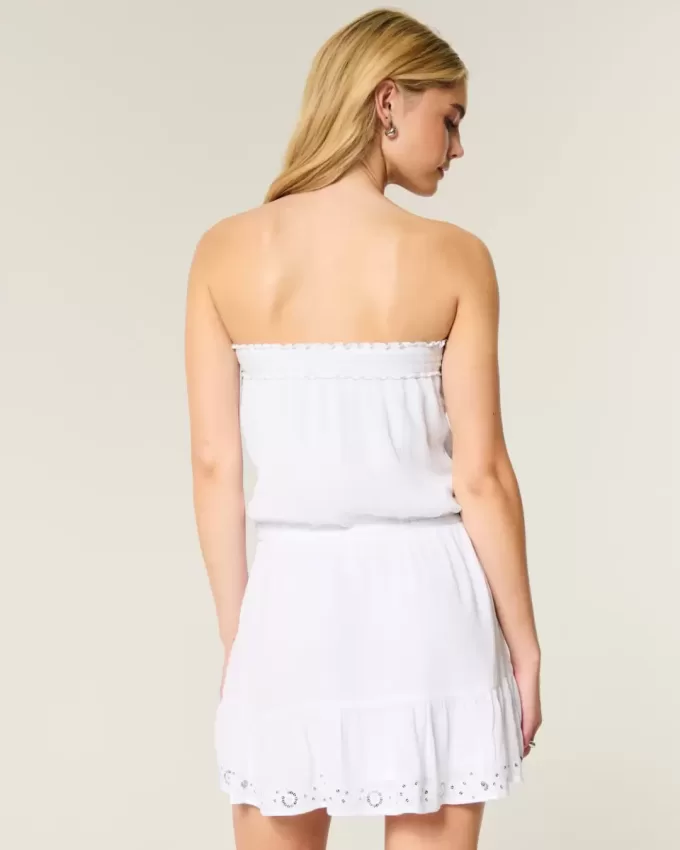 Strapless Drawstring Blouson Mini Dress