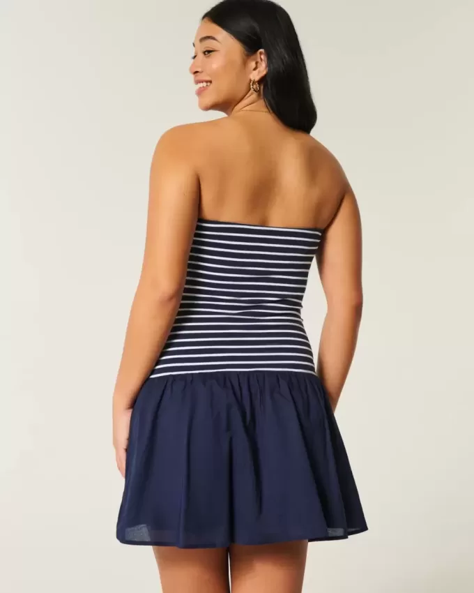 Strapless Drop-Waist Knit-Woven Mini Dress Strapless Drop-Waist Knit-Woven Mini Dress