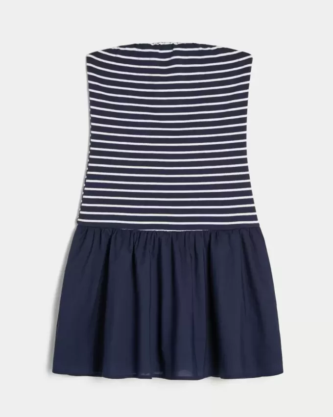 Strapless Drop-Waist Knit-Woven Mini Dress Strapless Drop-Waist Knit-Woven Mini Dress