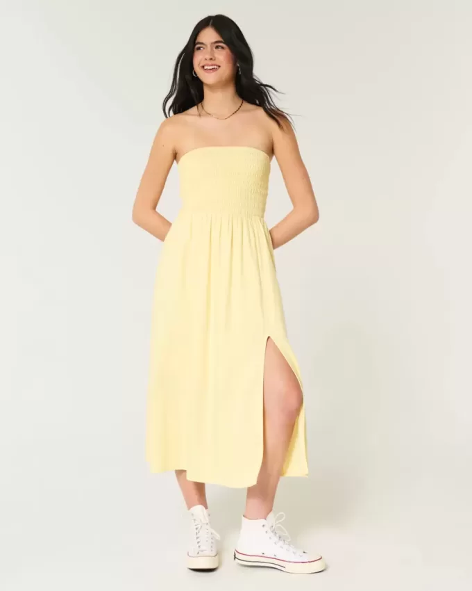 Strapless Linen-Blend Midi Dress Strapless Linen-Blend Midi Dress