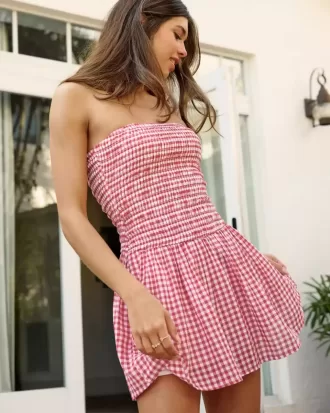 Strapless Smocked Bodice Mini Dress