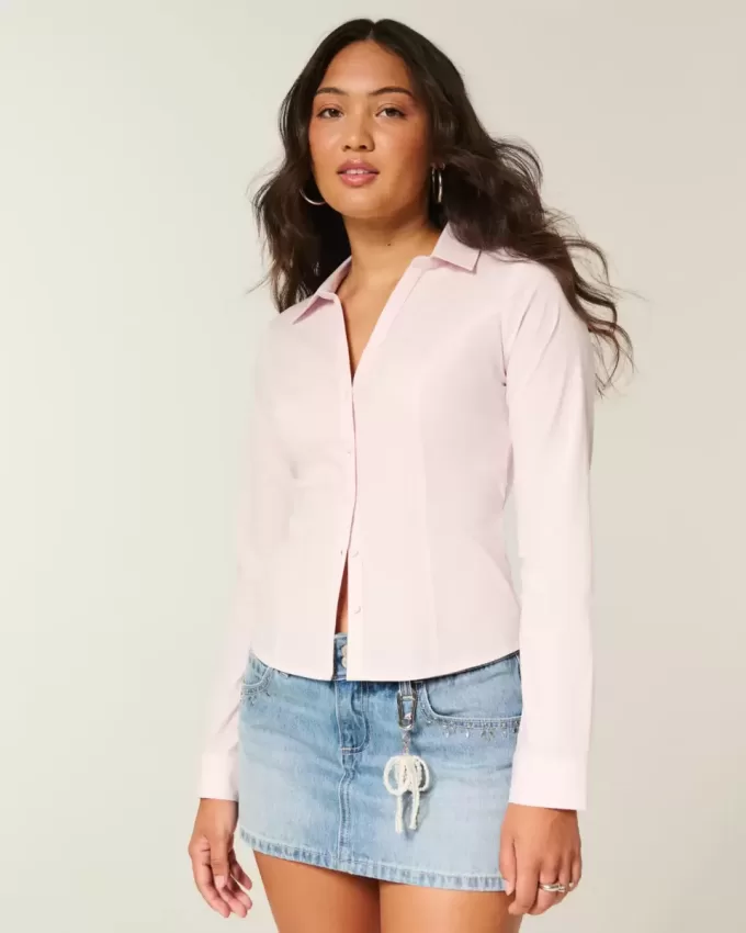 Stretch Poplin Button-Through Shirt