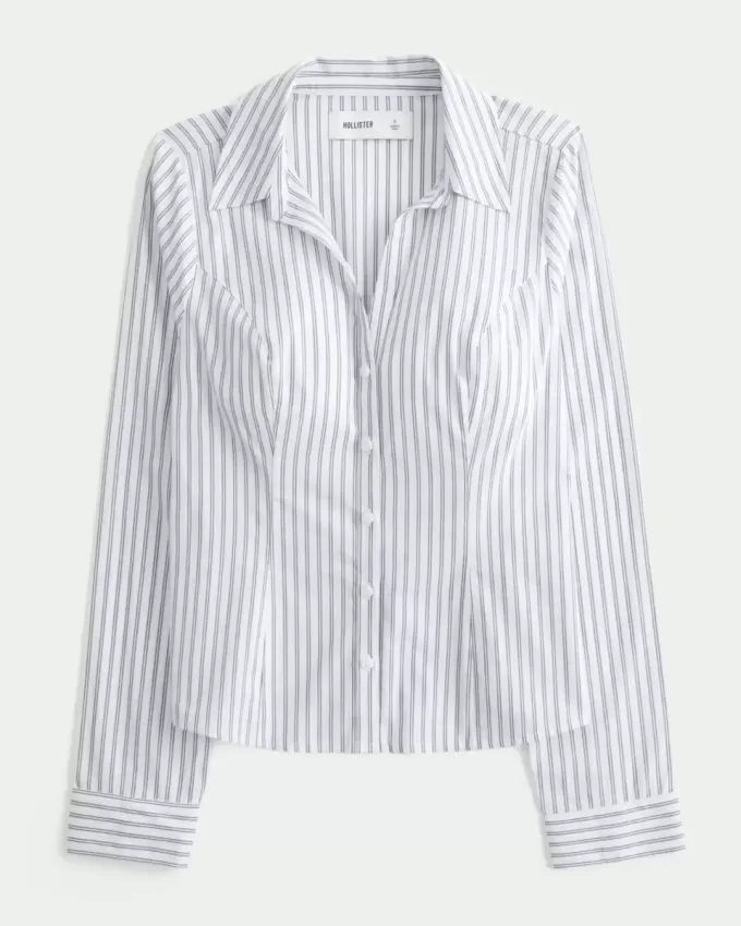 Stretch Poplin Button-Through Shirt