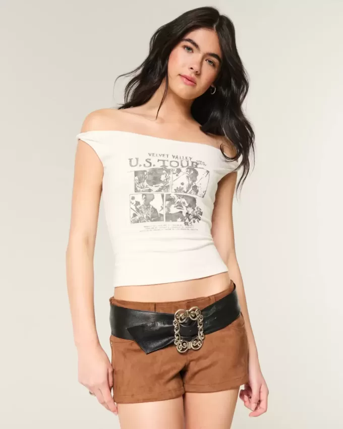 Twisted Off-the-Shoulder Velvet Valley Graphic Tee Twisted Off-the-Shoulder Velvet Valley Graphic Tee