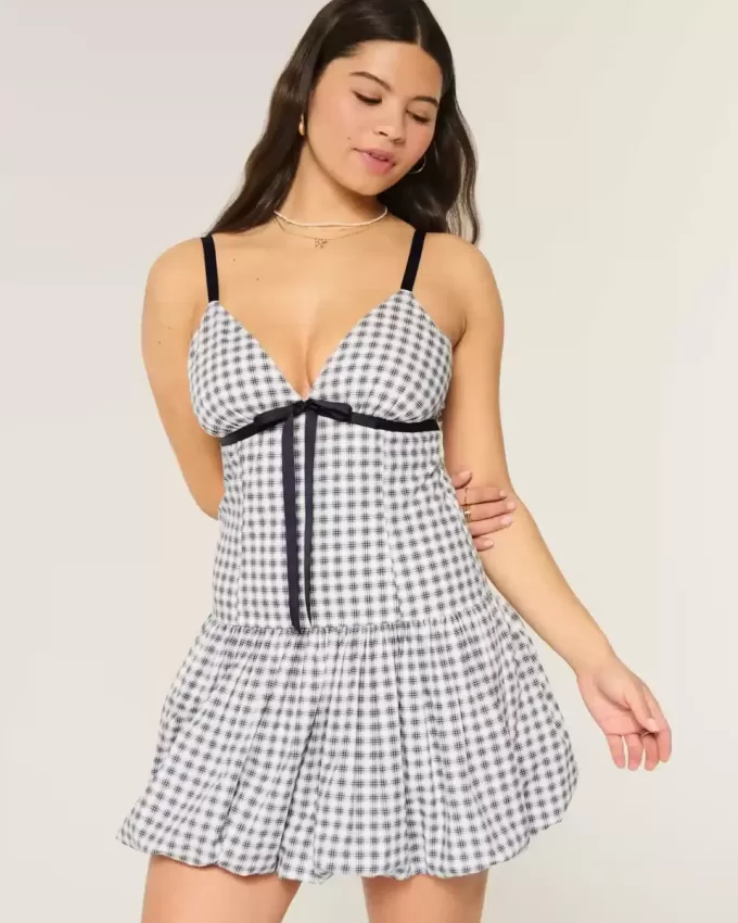 V-Neck Bubble Mini Dress