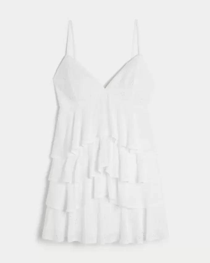 V-Neck Ruffle Babydoll Mini Dress