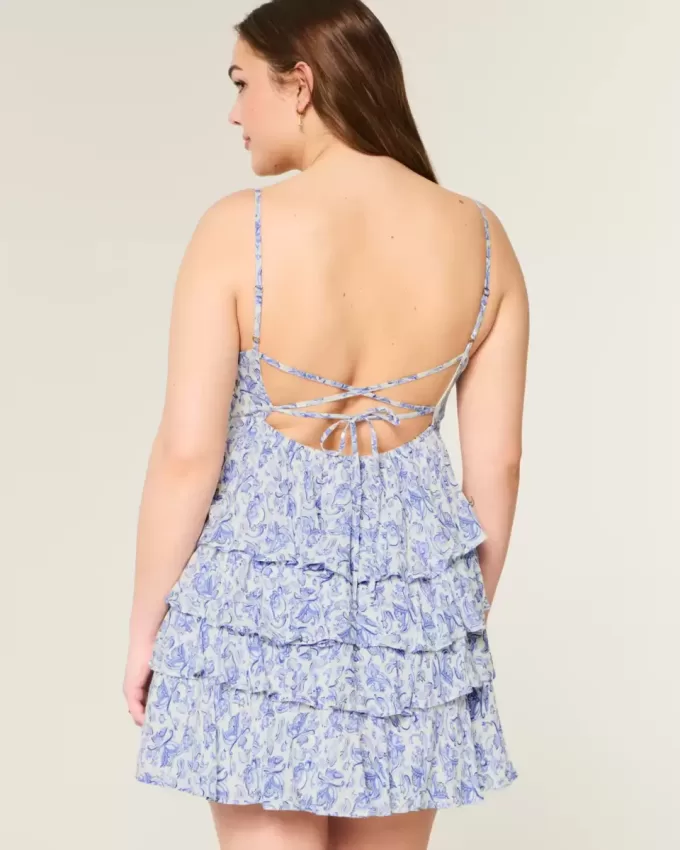 V-Neck Ruffled Tier Babydoll Mini Dress