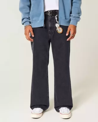 Washed Black Baggy Bootcut Jeans