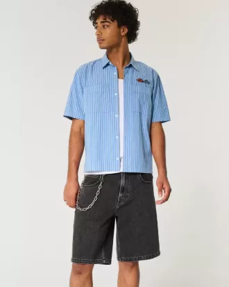 Washed Black Baggy Denim Shorts