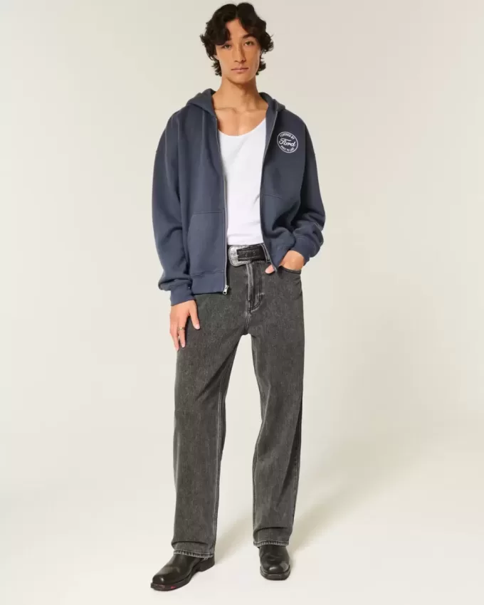 Washed Black Logo Graphic Baggy Jeans