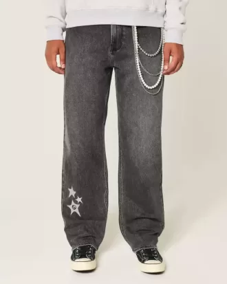 Washed Black Star Graphic Baggy Jeans