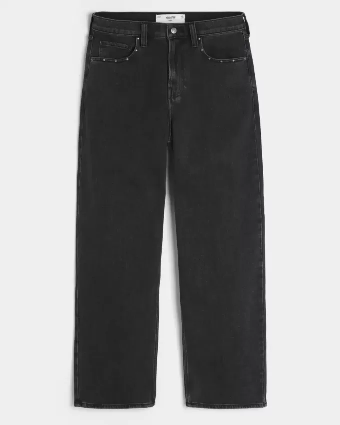 Washed Black Studded Baggy Jeans